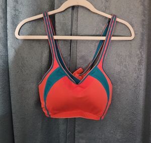 Moving Comfort Coral and Teal Sports Bra EUC - Size XL